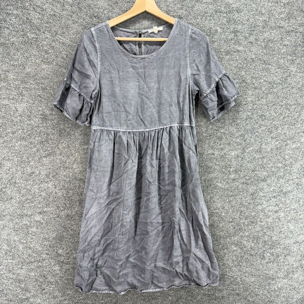Tea n Rose Dress Women S Small Gray Shift Short Hook & Eye Short Sleeve Casual